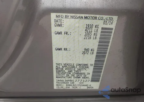 2014 Nissan Altima 2.5 S z USA, uszkodzony, nr VIN 1N4AL3AP8EC277127